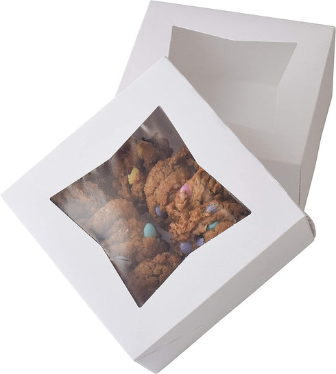 6" x 6" x 3" White Bakery Box | Auto-Popup | Small Pie Boxes with Window | 20 Pack