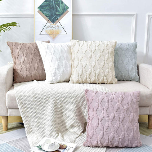 LHKIS Throw Pillow Covers 18x18, Pink Decorative Boho Pillow Case Cushion Cover with Velvet Luxury Soft Plush Short Wool for Couch Sofa Bedroom Car, Set of 2