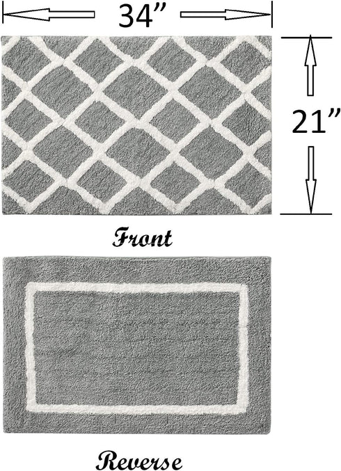 Madison Park Bittman Reversible Bathroom Rug - High Pile Luxrurious Tufted Plush Bath Mat Absorbent, Quick Dry, Geometric Design Shower Room Décor, 21x34, Grey