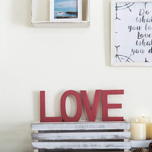 MyGift Decorative Love Cutout Letters Sign, Distressed Red Wood Word Sign, Valentine's Day Gifts for Her