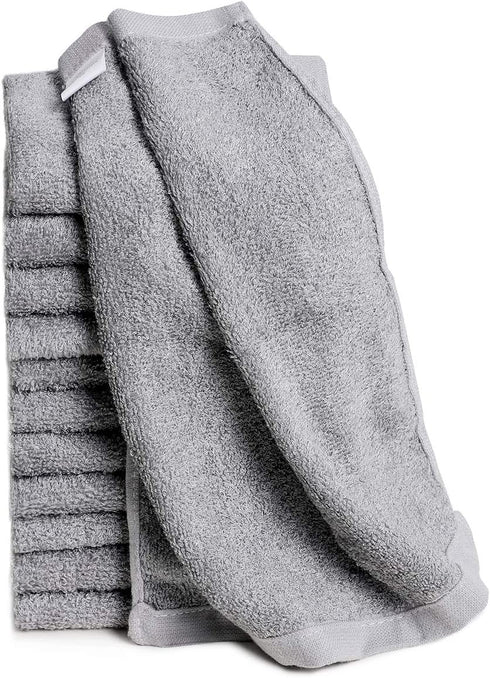 Qioo Washcloths Set 12 Pack,12"x12" Bamboo Baby Washcloths,Wash Cloths for Bathroom-Hotel-Spa-Kitchen Multi-Purpose Fingertip Towels & Face Cloths ?Grey?