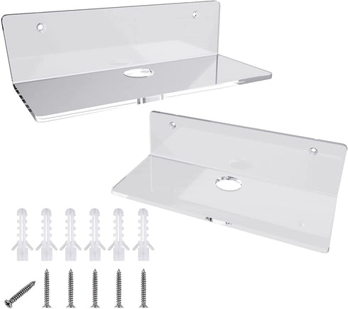 Meperg 9 Inch Clear Acrylic Floating Wall Shelf Set of 2, Small Acrylic Wall Display Shelf for Bathroom,Bedroom,Living Room,Office.