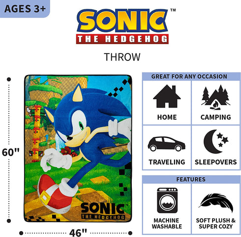 Franco Kids Bedding Super Soft Micro Raschel Throw, 46 in x 60 in, Sonic The Hedgehog