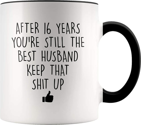 YouNique Designs 16 Year Anniversary Coffee Mug for Him, 11 Ounces, 16th Wedding Anniversary Cup For Husband, Sixteen Years, Sixteenth Year, 16th Year