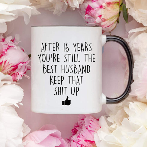YouNique Designs 16 Year Anniversary Coffee Mug for Him, 11 Ounces, 16th Wedding Anniversary Cup For Husband, Sixteen Years, Sixteenth Year, 16th Year