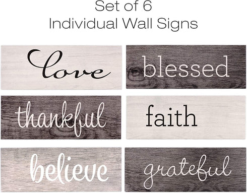 EXCELLO GLOBAL PRODUCTS Hanging Home Decor Sign with Sawtooth Hook and Jute Hanging Rope (Grateful, Love, Believe, Thankful, Faith, Blessed)