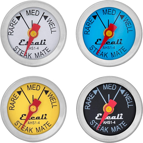 Escali AHS1-4 Easy Read Mini Steak Thermometer Set, Dial Reads Rare, Medium & Well, Dishwasher Safe, Silver