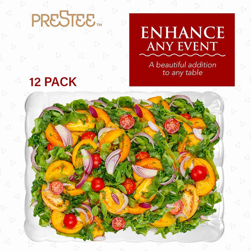 12 Plastic Serving Trays Serving Platters | 9"X13" | Rectangular Disposable Party Platters and Trays | Clear Disposable Serving Trays for Parties | Party Serving Trays and Platters