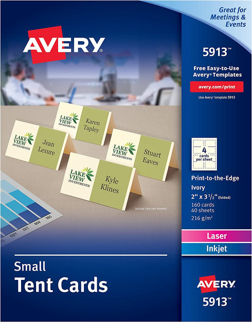 Avery Small Ivory Tent Cards, Laser/Inkjet Printers, 2x3-1/2, Pack of 160 (5913), 2" x 3.5"