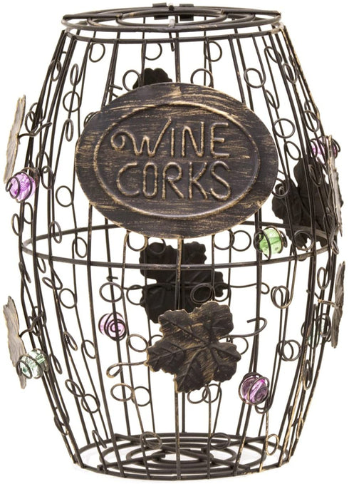 Mind Reader Barrel Metal Wine Cork Holder with Ornaments, Black