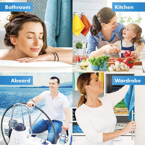 RICHYN Kitchen Towel Hooks Blue €“ Set of 2 self Adhesive Towel Hook €“ Premium Chrome Finish & Easy Installation €“ Firmly Holds Towel Without Tearing €“ Ideal as Bathroom, Outdoor Towel Holders