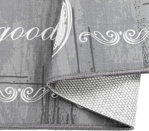Carvapet 2 Piece Kitchen Rug Set Non-Slip Backing Mat Throw Rug for Kitchen Doormat Runner Rug Set, Motto Design, Grey (17"x48"+17"x24")