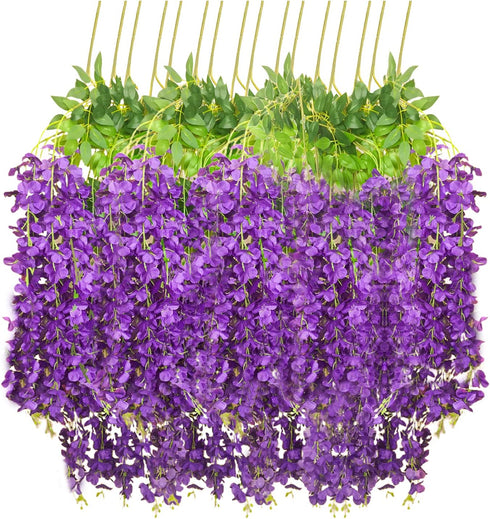 12 PCS 3.6 Feet Artificial Fake Wisteria Vine Rattan Hanging Garland Silk Flowers String Home Party Wedding D©cor, Purple