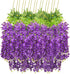 12 PCS 3.6 Feet Artificial Fake Wisteria Vine Rattan Hanging Garland Silk Flowers String Home Party Wedding D©cor, Purple