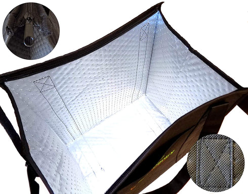 Prized Pantry 2 Pack Insulated Reusable Grocery Bags, X-Large Heavy Duty Cooler Tote Bags, Premium Insulation, Bottom Support, Wrap-Around Handles, Front Pocket, Zipper, No Leak, Keeps Food Hot/Cold