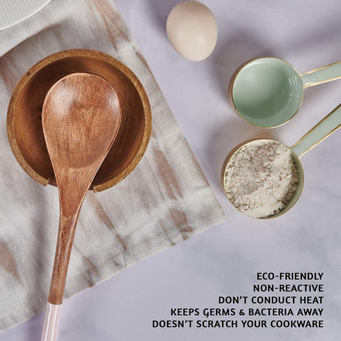 Wooden Cooking Utensils Set for Kitchen, Non Stick Cookware Tools Includes Wooden Spoon for Cooking, Spatula, Fork, Slotted Turner, Corner Spoon, Set of 5-12 Inches Long, Acacia Wood, Blush Pink