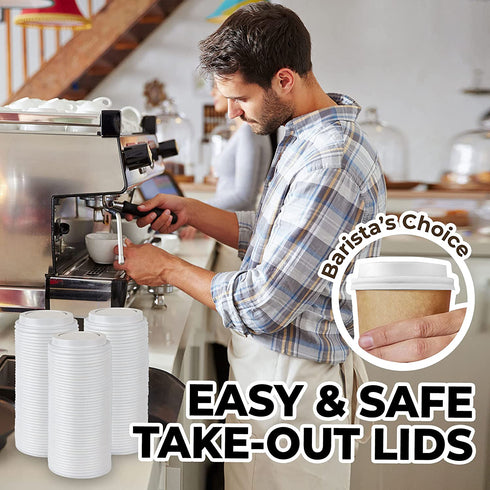 White Travel Plastic Dome Lids for Disposable Paper Hot Cups, Fits most 10-24 Ounce and 8 oz Squat Cups (100 Lids ONLY) - Recyclable, Easy-Flow Anti-Spill Design, For Home, Cafes, Office, Car, Travel