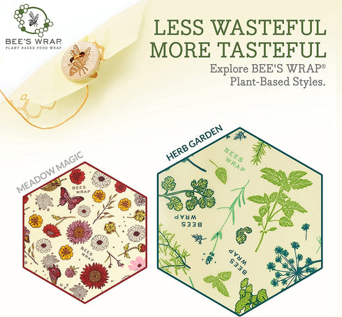 Bee's Wrap - Vegan 3 Pack - Made in USA with Certified Organic Cotton - Plastic and Silicone Free - Reusable Plant-Based Food Wraps - 3 Pieces (S, M, L)