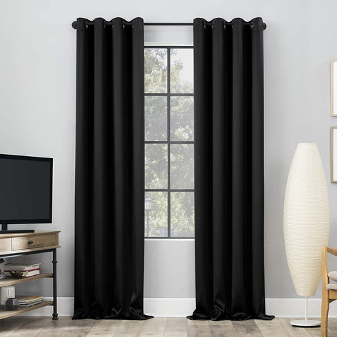 Sun Zero Nordic 2-pack Theater Grade Extreme 100% Blackout Grommet Curtain Panel Pair, 52" x 63", Black