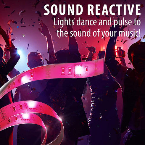 Xtreme USB Powered Sound Reactive LED Light Strip with 8 Unique Colors, 8 Color Changing Modes, Preinstalled Adhesive Back and Included IR Remote 6.6ft