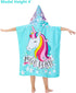 Athaelay Soft Swim Cover-ups for 3 to 10 Years Old Kids Girls Hooded Bath Beach Poncho Towels (Magic Unicorn, with Drawstring Bag)