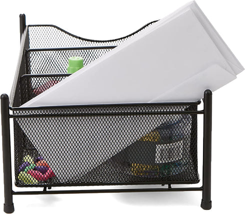Mind Reader Storage Basket Organizer, Home, Office, Kitchen, Bathroom, 3 Compartments, Metal Mesh, Black