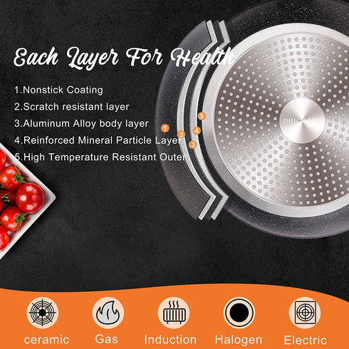 DRICKATE Nonstick Frying Pan, 11Inch Skillet Egg Omelet Pan with Detachable Handle, Induction Compatible With Nonstick Marble Coating, 100% APEO&PFOA-Free
