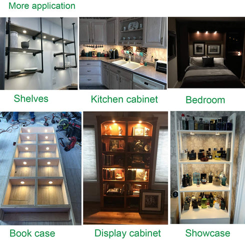 AIBOO Under Cabinet LED Puck Lights Kit with Touch Dimming Switch for Ambiance Atmosphere Night Lighting (4 Lights,Warm White)