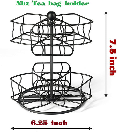 NHZ Tea Bag Storage and Organizer, Tea Bag Holder Black Powder Coated Stainless Steel for Tea and Coffee Box. Organize 60 Tea Bags- Tea Holder for Tea Bags 6 Compartments with 10 Bags in Each.