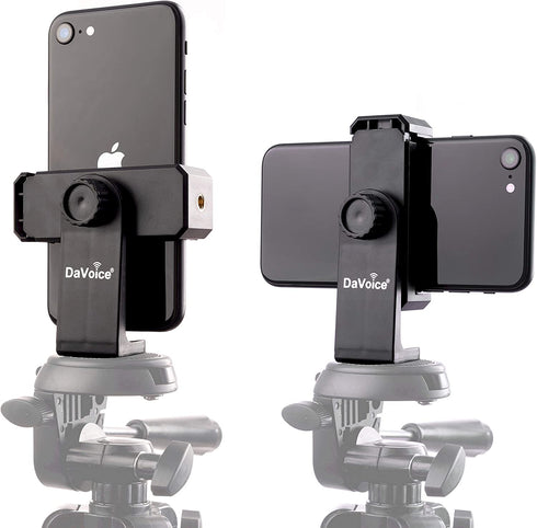 DaVoice Tripod Phone Mount Adapter, 360 Rotating Holder, Compatible with iPhone Smartphone Camera Stand, Universal Cell Phone Attachment Clip Clamp