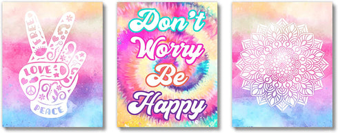 Teen Girl Room Wall Decor Art Prints - (UNFRAMED 8 x 10) Inspirational Wall Art, Motivational Quotes Posters for Kids, Tween Women Office Bedroom, Dorm, Cubicle, Desk (Don't Worry Be Happy)
