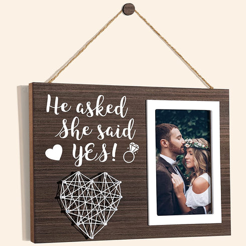 MAYICIVO Engagement Wedding Gifts for Engaged Couples, Boyfriend Girlfriend Birthday Gifts for Him Her Romantic Picture Frame, Engagement Gifts for Women Bride, He Asked She Said Yes Frame-4 x 6 Photo