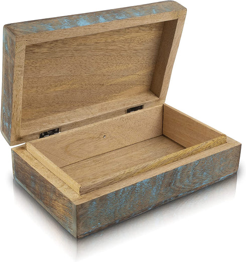 Great Birthday Gift Ideas Handmade Decorative World Map Wooden Jewelry Box Treasure Box Jewelry Organizer Keepsake Box Treasure Chest Trinket Holder Lock Box Watch Box (Blue Wash Finish)