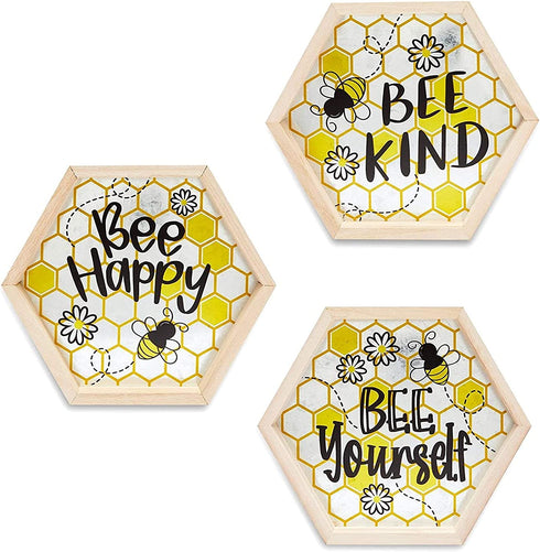 Farmlyn Creek Honey Bee Wall Decor, Bee Happy, Bee Kind, Bee Yourself (9.7 in, 3 Pack)
