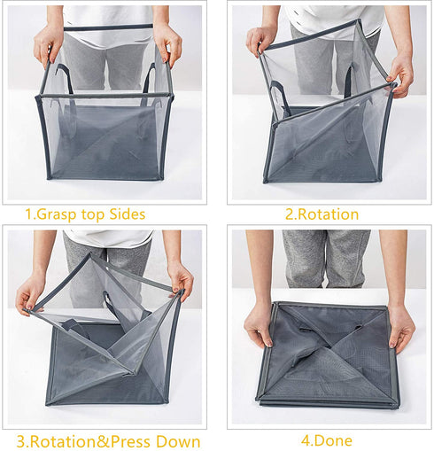 HMLINYAO Mesh Popup Laundry Hamper ,With Handles,Portable and Collapsible Laundry Basket,Used for Laundry Room,Student Dormitory or Travel Storag (Gray, Single-Layer)