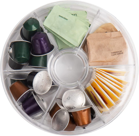 Mind Reader Acrylic Storage & Organizer 6 Compartment Tea Bag Holder with Lid, Round Pantry Organizer for Kitchen, Clear, Clear Round, Clear Round