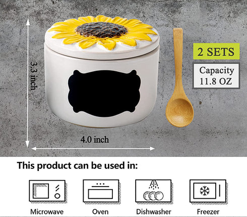 Salt Cellar Salt Pig Salt Box Salt Container Ceramic Sunflower Shaped Salt Cellar With Lid and Spoon