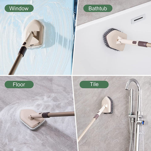 Eyliden Tub Scrubber with Long Handle, Tub and Tile Scrubber Brush - 2 Scouring Pads, 1 Brush Head - No Scratch Scrubber Brushes for Bathroom Kitchen Toilet Wall Tub Tile Sink Cleaning