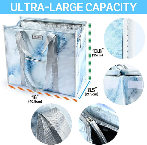 Ladbodun XL Insulated Reusable Grocery Shopping Tote Bag, Insulated Cooler Bags, Waterproof, Sturdy Zipper, Stands Upright