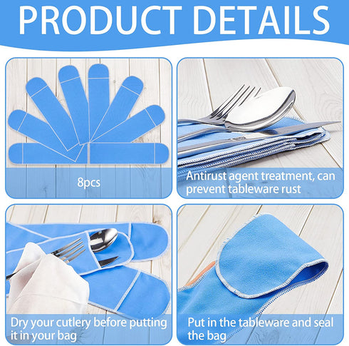 Silver Storage Bags Flatware Storage Blue Silver Flatware Storage Silverware Box Storage for Silver Tarnish Proof Silverware Cloth Storage Flatware Bags for Teaspoon Utensils Flatware (8 Pieces)