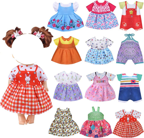 Alive Doll Clothes and Accessories - Baby Doll Dresses Fit for 12 13 14 14.5 Inch Bitty Girl Dolls, 12 Sets Doll Outfits Include Doll Dresses, Pajamas, One-Piece Suit, Swimsuit for Girls Gifts
