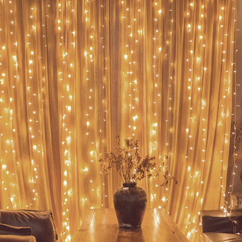 Twinkle Star 300 LED Window Curtain String Light Wedding Party Home Garden Bedroom Outdoor Indoor Wall Decorations, Warm White