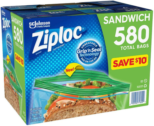Ziploc Easy Open Tabs Sandwich Bags 580, 145 Count (Pack of 4)