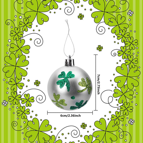 Iceyyyy 12 PCS St Patrick Ball Ornament - St. Patrick's Shamrock Clover Hanging Ball Baubles Ornament for Christmas St. Patrick's Tree Party Decoration (B)