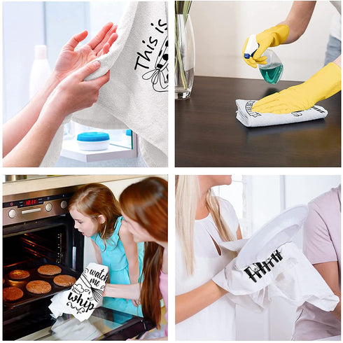 Kamalove Funny Kitchen Towels and Dishcloths Sets of 4 - Dish Towels with Sayings - House Warming Presents for New Home, Gifts for Women, Farmhouse Kitchen Decor, White