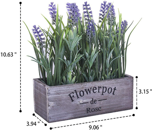 WITTY REMARK Fake Plants Artificial Lavender in Wooden Pots 10 Inches for Home Decoration Indoor/Outdoor Patio, Window, Table, Porch