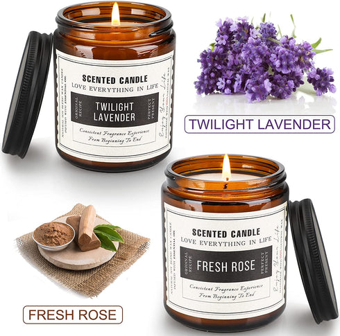 Candles for Home Scented, 14.4 oz Lavender and Sandalwood Rose Candles, 2 Pack Scented Candles Gift Set for Women, Large Amber Jar Scented Candle for Home, Birthday Gifts, Christmas Gifts