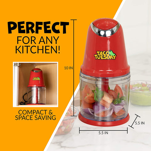 Taco Tuesday 2-Speed Chopper, Perfect For Salsa, Guacamole, Dip, Sauces, Hummus, Stainless Steel Blades, 2-Cup Capacity, Red