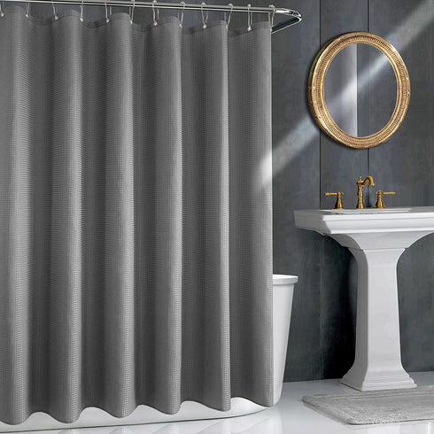 Grey Shower Curtains with Waffle Weave Farmhouse Fabric Shower Curtain Water Repellent Heavy Duty for Bathroom Bathtubs Hotel, 72 x 72 inch, Grey