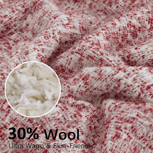 SE SOFTEXLY Sherpa Throw Blanket,Soft Blanket with 30% Wool and 70% Cotton for Winter,Fuzzy Cozy Thick Blanket,Warm Winter Blanket for Couch Bed Sofa (Red, 50" x 60")